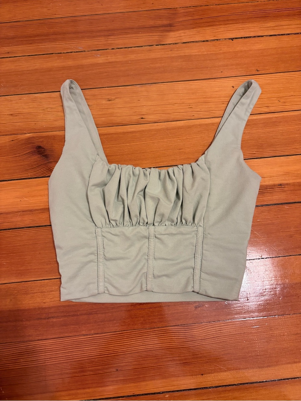 Princess Polly Sage Green Ruched Crop Tank